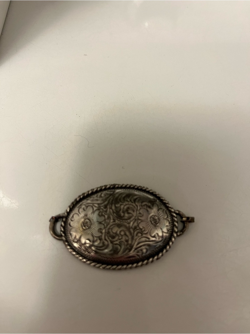 Ornate Oval Floral Engraved Bracelet Connector - Silver Tone